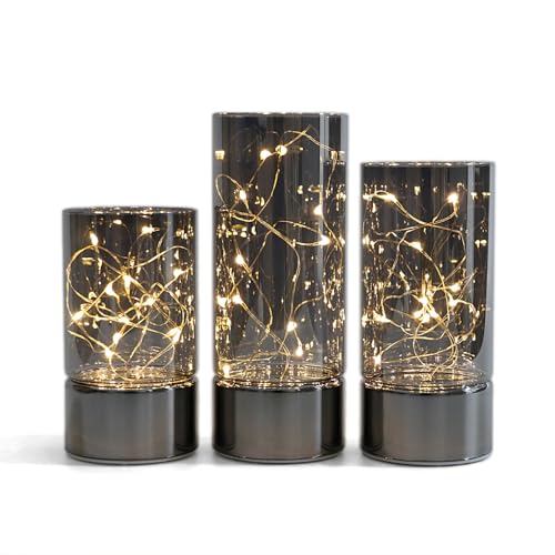 Rhytsing 3er-Set Glaszylinderlaternen mit Lichterkette, flammenlose Led Kerze mit Timerfunktion Grau von Rhytsing