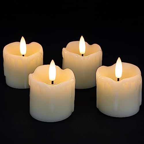 Rhytsing 4 Cream LED Kerzen mit Timerfunktion für Adventskranz, Flammenlose Votivkerzen Echtes Wachstropfen-Optik, Batteriebetriebene Teelichter Weihnachten - D5cm von Rhytsing
