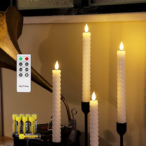 Rhytsing 4 flammenlose LED Weiß Spiralkerzen gedrehten Tafelkerzen mit Timer Funktion, Höhe je 25cm, Leuchterkerzen mit warmweißes Licht, Fernbedienung und Batterien enthalten von Rhytsing
