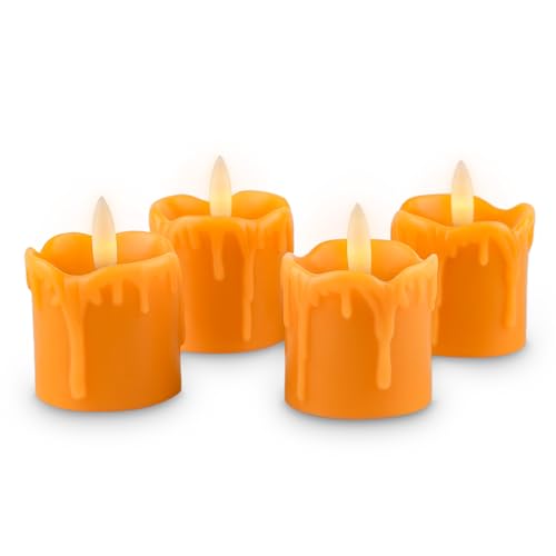 Rhytsing 4er orange LED Kerzen mit Timerfunktion Für Halloween, Flammenlose Votivkerzen Echtes Wachstropfen-Optik, Batteriebetriebene Kerzen Für Herbst - D 5 cm Rhytsing 4er orange LED Kerzen mit Timerfunktion Für Halloween, Flammenlose Votivkerzen Echtes Wachstropfen-Optik, Batteriebetriebene Kerzen Für Herbst - D 5 cm von Rhytsing