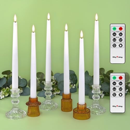 Rhytsing 6 flammenlose LED Stabkerzen Tafelkerzen Weiß mit Timer Funktion, Höhe je 29cm, Leuchterkerzen mit warmweißes Licht, 2 Fernbedienung enthalten von Rhytsing