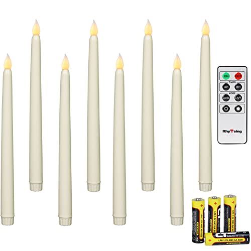 Rhytsing 8 Flammenlose LED Spitzkerzen mit Timerfunktion, Led Stabkerzen Tafelkerzen, Leuchterkerzen mit warmweißes Licht, Höhe je 27.5cm, Fernbedienung und Batterien enthalten von Rhytsing