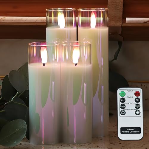 Rhytsing Weiß flammenlose Kerzen im Glas, 4 Glaswindlichter mit Batterien und Fernbedienung enthalten - D 5 cm von Rhytsing
