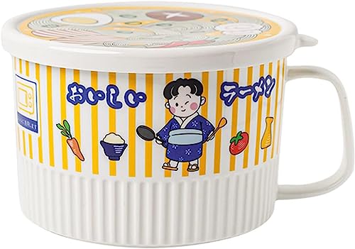 Ramen-Curry-Schüssel, Suppenschüsseln,/japanische Ramen-Nudelschüsseln im japanischen Stil, mikrowellengeeignet, Keramikschüssel mit Deckel, Suppenbecher mit Deckel, for Schlafsaal-rot-1000 ml/35 oz ( von RiJpex