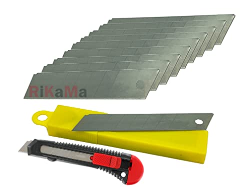 RIKAMA® Abbrechklingen Ersatz Set 10 Stück für Cuttermesser | Klingenset | Teppichmesser (10x Ersatzklingen 1x Messer) von RiKaMa ONLINEVERSAND AUS EINER HAND