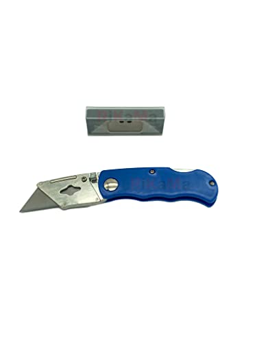 RIKAMA® Cuttermesser Universalmesser klappbar Trapezklinge - Faltbares Teppichmesser extra Scharf mit 10 Ersatzklingen, Klappmesser mit Gürtelclip Sicherheitslock für Teppich, Tapeten und Karton von RiKaMa ONLINEVERSAND AUS EINER HAND