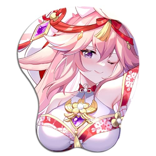 Anime Mauspad Genshin Impact Yae Miko 3D Mauspad,Silikonunterstützung. Niedliches Gel-Mauspad mit Handgelenkauflage. Rutschfestes 3D-Mauspad（P） von RiRaku