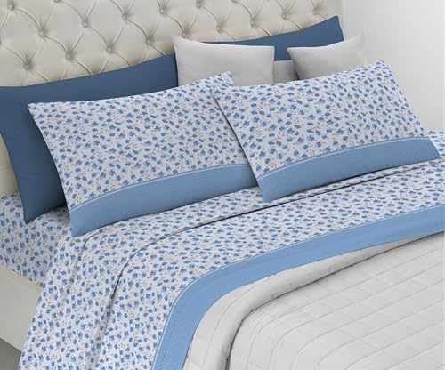 Riad Arredo Bettwäsche-Set aus 100 % weicher Baumwolle, Bettwäsche-Set mit Kissenbezügen, zarte Hand, hergestellt in Italien (Miry Hellblau, Maxi-Doppelbett) von Riad Arredo