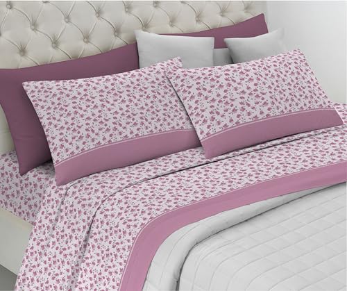 Riad Arredo Bettwäsche-Set aus 100 % weicher Baumwolle, Bettwäsche-Set mit Kissenbezügen, zarte Hand, hergestellt in Italien (Miry Rosa, Maxi-Doppelbett) von Riad Arredo