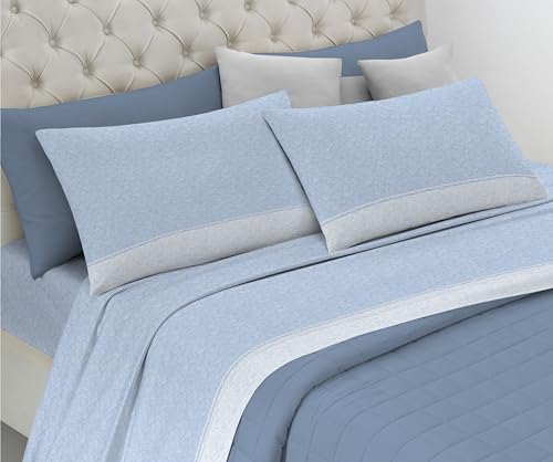 Riad Arredo Bettwäsche-Set aus 100 % weicher Baumwolle, Bettwäsche-Set mit Kissenbezügen, zarte Hand, hergestellt in Italien (Tobia Azzurro, Doppelbett Maxi) von Riad Arredo