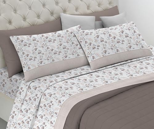 Riad Arredo Bettwäsche-Set aus 100 % weicher Baumwolle, Bettwäsche-Set mit Kissenbezügen, zarte Hand, hergestellt in Italien (Verona Beige, Maxi-Doppelbett) von Riad Arredo