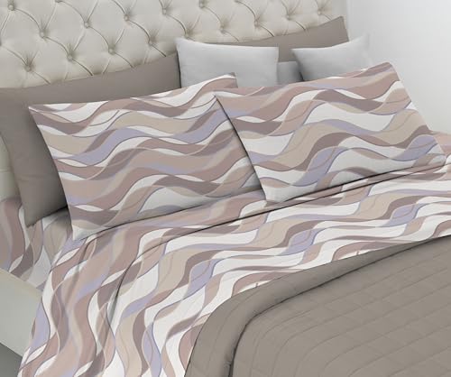 Riad Arredo Bettwäsche-Set aus 100 % weicher Baumwolle, Bettwäsche-Set mit Kissenbezügen, zarte Hand, hergestellt in Italien (Wave Beige, Einzelbett) von Riad Arredo