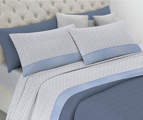 Riad Arredo Bettwäsche-Set aus 100 % weicher Baumwolle – Bettwäsche-Set mit Kissenbezügen zarte Hand Made in Italy (Pernice Azzurro, Doppelbett Maxi) von Riad Arredo
