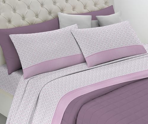Riad Arredo Bettwäsche-Set aus 100 % weicher Baumwolle – Bettwäsche-Set mit Kissenbezügen zarte Hand Made in Italy (Pernice Rosa, Doppelbett Maxi) von Riad Arredo