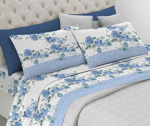 Riad Arredo Bettwäsche-Set aus 100 % weicher Baumwolle – Bettwäsche-Set mit Kissenbezügen zarte Hand Made in Italy (Spring Hellblau, Doppelbett Maxi) von Riad Arredo