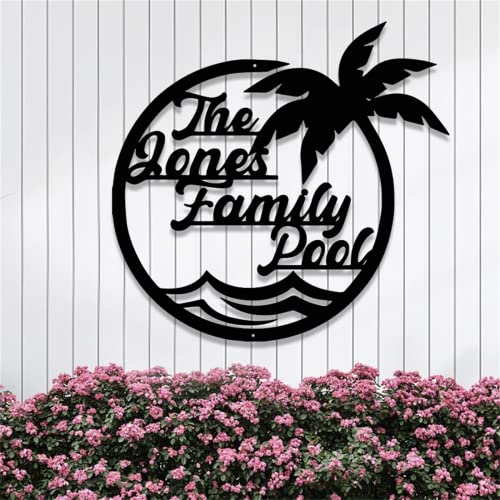 Benutzerdefinierte Familie Pool Schild Metall Schwimmbad Schild Personalisierte Strand Haus Metallschild Benutzerdefinierte Metallschild für Palme Personalisierte Schwimmbad Metallschild Familie Pool von Riaeelvs