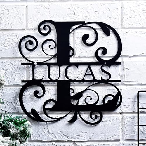 Benutzerdefiniertes Metallschild, Metall-Namensschild, Familiennamensschild, Nachnamensschild, geteilte Buchstaben-Monogrammschilder von Riaeelvs