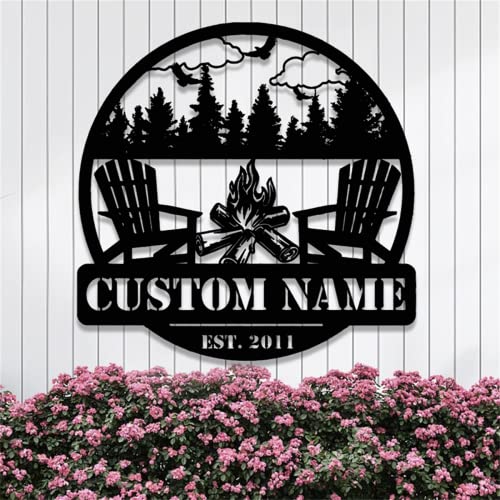 Personalisierte Camping-Schilder, individuelle Lagerfeuer-Wohnmobil-Metall-Wandkunst, individuelle Metall-Namensschilder, Camper-Dekor von Riaeelvs