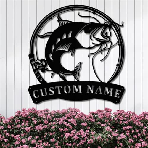 Personalisierte Wels-Angelfischstange Metall-Wandkunst, benutzerdefinierte Fischschilder für den Außenbereich, maßgeschneiderte Familiennamenschilder, Metall-Monogramm-Schilder für Wohnzimmer, Personalisierte Wels-Angelfischstange Metall-Wandkunst, benutzerdefinierte Fischschilder für den Außenbereich, maßgeschneiderte Familiennamenschilder, Metall-Monogramm-Schilder für Wohnzimmer, von Riaeelvs
