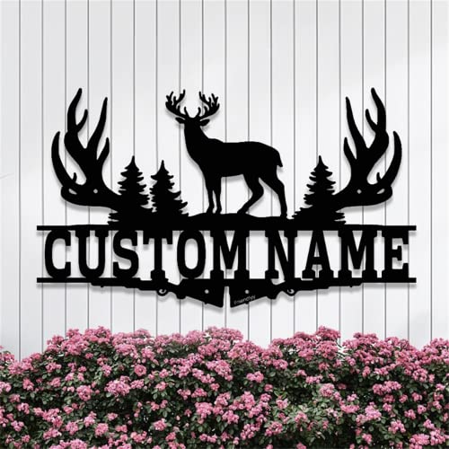 Riaeelvs Personalisierter Hirsch Jagd Rahmen Metall Wandkunst Benutzerdefinierte Hirsch Buck Nachname Schild individuelle Jagdliebhaber Outdoor von Riaeelvs