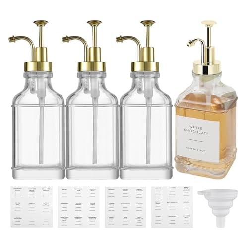 Riaisttd Glass Sirup Spender,Klarglas Sirup Behälter - Saucenflasche Mit Etiketten Für Bar Büro Küche Haushalte Baristas Dessert Köche Catering Service Ketchup von Riaisttd