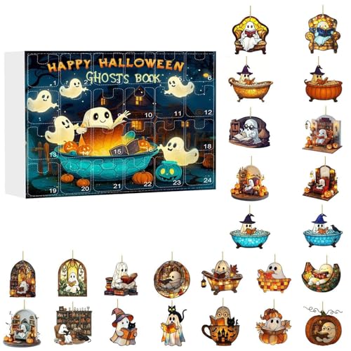 Riaisttd Halloween Countdown Kalender,Halloween -Deko Kalender - Acryl 2D Flachanhänger Deko szene Zubehör Für Baum Familie Wand Fenster Wohnzimmer von Riaisttd