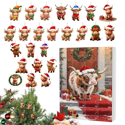 Riaisttd Hochlandrind Weihnachtsanhänger Countdown,24 Tage 2D Acryl Hochlandrind Deko,Tier Kalender Baumschmuck Weihnachten | Für Rucksack Auto Wohnheim Fenster Kamin Wohnzimmer Riaisttd Hochlandrind Weihnachtsanhänger Countdown,24 Tage 2D Acryl Hochlandrind Deko,Tier Kalender Baumschmuck Weihnachten | Für Rucksack Auto Wohnheim Fenster Kamin Wohnzimmer von Riaisttd