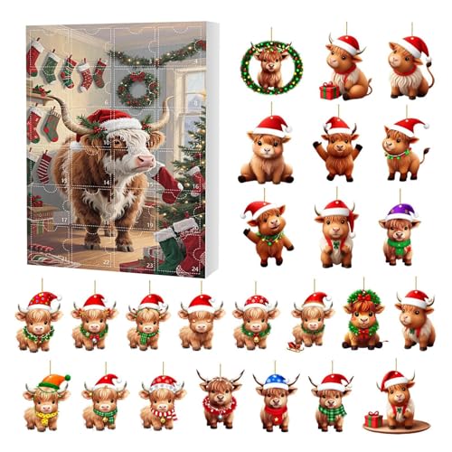 Riaisttd Hochlandrind Weihnachtsanhänger Countdown - 2D Flachacryl Hochlandrind 24 Tage | Tier Kalender Baumschmuck Weihnachten,Für Rucksack Auto Wohnheim Fenster Kamin Wohnzimmer Riaisttd Hochlandrind Weihnachtsanhänger Countdown - 2D Flachacryl Hochlandrind 24 Tage | Tier Kalender Baumschmuck Weihnachten,Für Rucksack Auto Wohnheim Fenster Kamin Wohnzimmer von Riaisttd
