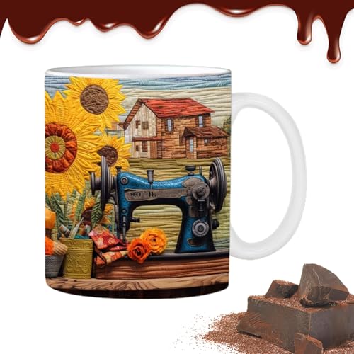 Riaisttd Nähen 3D Tasse | Flach bedruckte Keramiktasse im Quiltmaschinen-Design für Kaffee - Kaffee-Latte-Tasse mit Blumenmuster, dekorative Wasserbecher, Geschenk für Damen und Herren Riaisttd Nähen 3D Tasse | Flach bedruckte Keramiktasse im Quiltmaschinen-Design für Kaffee - Kaffee-Latte-Tasse mit Blumenmuster, dekorative Wasserbecher, Geschenk für Damen und Herren von Riaisttd