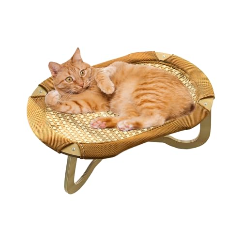 Riaisttd Rattan-Bett für den Innenbereich, erhöhtes kühlendes Hängematten-Design, atmungsaktive gewebte Isomatte, stilvoller Ruheplatz für Kätzchen, Kaninchen, kleine bis große Haustiere, ideal für von Riaisttd