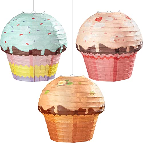 Papierlaternen zum Aufhängen, 30,5 cm, für Cupcakes, Donuts, Dessert, Babyparty, Eiscreme, Süßigkeiten, Geburtstagsparty-Zubehör, 3 Stück von Riakrum
