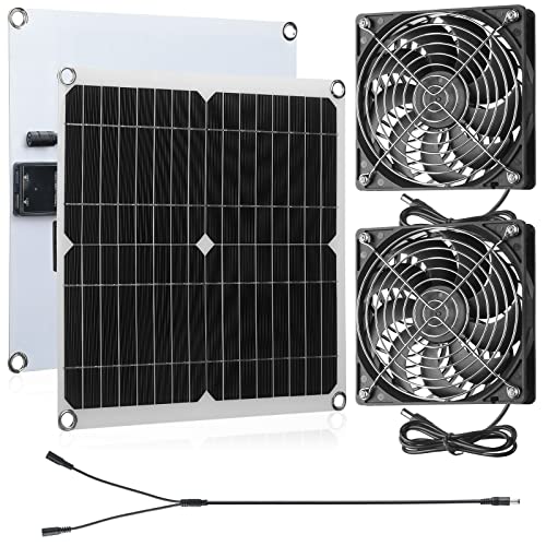 Riakrum 20W 16V Solar Panel Abluftventilator Kit USB Tragbarer Solarbetriebener Ventilator Sommer Outdoor Wasserdicht Ventilator Ventilator für Hühnerställe, Gewächshäuser, Camping Auspuff (1 Set) von Riakrum