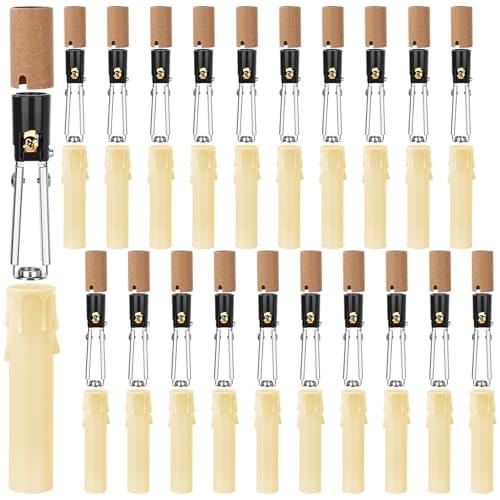 Riakrum Riakrum 20er-Set, E12-Länge, verstellbare Lampenfassung, Kronleuchterfassung mit Pappisolator und 10,2 cm Wachstropf-Kunststoff-Kerzenabdeckhülse, Lampen-Reparatur-Set für Kronleuchter von Riakrum
