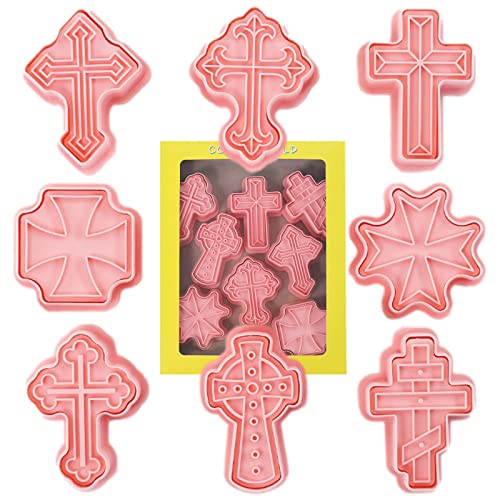 Rianpesn Keksausstecher Kreuz - 8-teilige Kreuz-Fondantformen aus PP-Material | Ausstecher im christlichen Stil, geprägtes Ausstecher-Set für DIY-Kuchen, Basteln, Backformen, Dekoration von Rianpesn