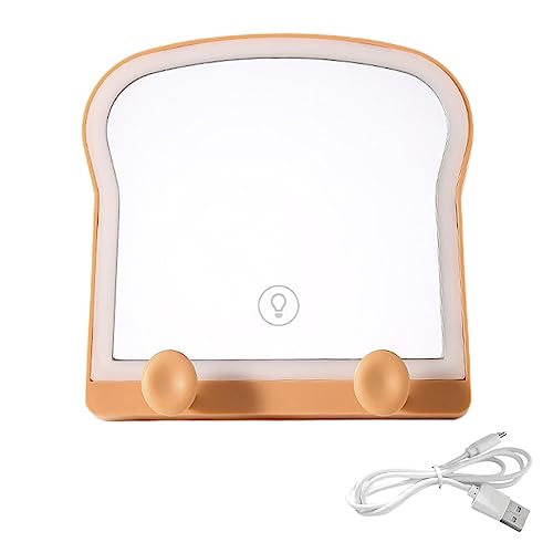 Rianpesn Kosmetikspiegel mit Lichtern,Niedlicher Toastbrot-LED-beleuchteter Spiegel mit 3 dimmbaren Farben - Touch-Control-Dimm-LED-Spiegel in Halo-Toastbrot-Form für den Schreibtisch im Schlafzimmer Rianpesn Kosmetikspiegel mit Lichtern,Niedlicher Toastbrot-LED-beleuchteter Spiegel mit 3 dimmbaren Farben - Touch-Control-Dimm-LED-Spiegel in Halo-Toastbrot-Form für den Schreibtisch im Schlafzimmer von Rianpesn