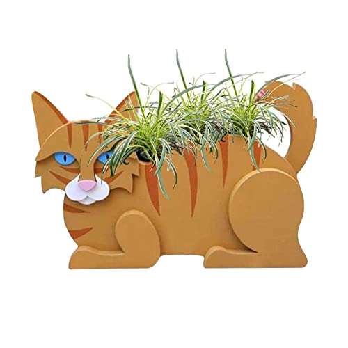 Rianpesn Pflanzgefäß Katze aus Holz,Niedlicher Blumentopf in Katzenform - Tier-Blumentöpfe für Gartendekoration im Freien, Geschenke für Katzenliebhaber, Katzen-Pflanzenbehälter-Halter von Rianpesn