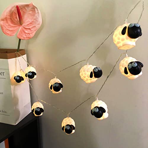 10 LEDs Süße Schafform Saitenleuchten Schafe Nacht Licht Schaf Fee leichte Batterie für Schlafzimmer Halloween Weihnachtsfeiertagsfeier Klassenzimmer Dekoration (1.65m/10led, Schwarz Gesicht Schaf) von Riaxuebiy