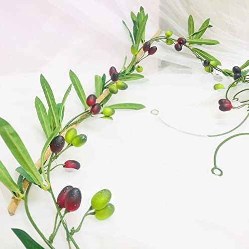 2 Stück 2m Künstlich Olivenzweige Vines Grüne Olive Blätter Girlande Hochzeit Arch Hintergrund Girlande Türen Greenery Girlande (C-Rot1+Grün1) von Riaxuebiy