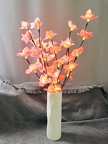 3er Pack 20LED Zweig Lichter Künstliche Blumen Narzisse Phalaenopsis Pflaumenblüte Zweig Lichter Flexibles Baumlicht für Home Vase Tisch Weihnachtshochzeit (Rosa Narzisse, 76cm-3pcs) von Riaxuebiy