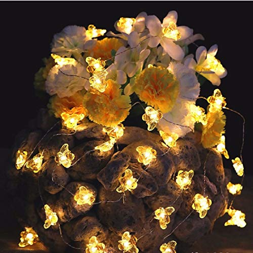 Riaxuebiy 4m 40 LED Honigbiene Fee Lichterketten Wasserdichte Batterie-betrieben 8 Modi mit Fernbedienung Timer für Hochzeitsfeier Festival Innen Draussen (Biene, Batterie) von Riaxuebiy