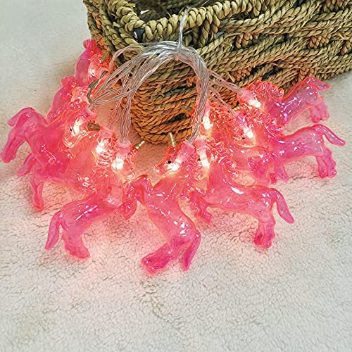 Riaxuebiy Kinderzimmer Nettes Tier Einhorn Pferd 10 LED Lichterketten für Weihnachtslichter Wandfenster Baum Dekorative Lichter Party Kinderzimmer Wohnheim Dekor (Rosa Einhorn-Warmweiß, 1.5m/10LED) von Riaxuebiy