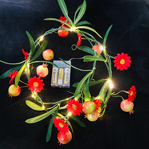 Künstliche Granatapfel Reben Lichterketten, Grün Blätter Pflanzen Girlande Pendelleuchte Lampe, batteriebetrieben, warmweiß, zur Dekoration von Haus, Weihnachten, Garten, Hochzeit, Party (Granatapfel) von Riaxuebiy