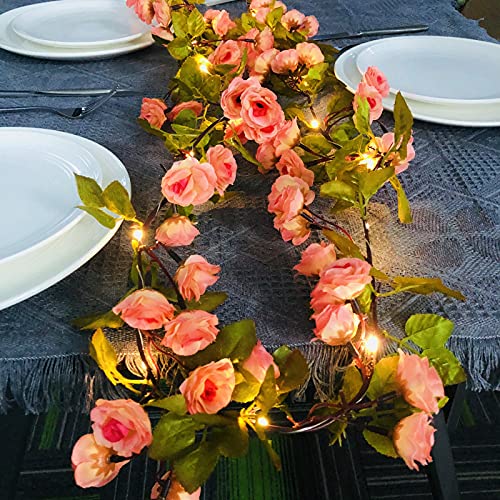 Künstliche Seide Rose Blumen Lichterketten 69 Blumen 2m 20 LED Reben Girlande Fee Lampe Kranz USB Angetrieben für Weihnachten Hochzeitsfeier Dekoration (Rosa, USB) von Riaxuebiy