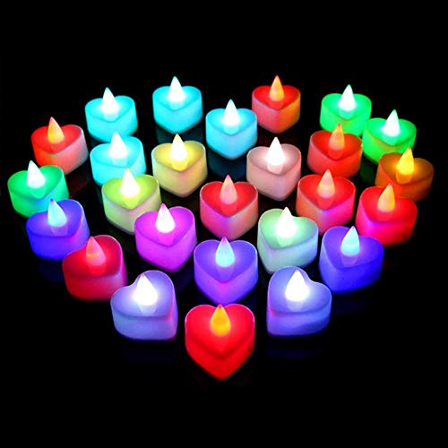 Riaxuebiy LED Kerzen Flammenlose Wasserdicht Herz Form Teelicht Kerzen für Weihnachten Hochzeit Geburtstag Fenster Deko (Buntes Licht, Herzform) von Riaxuebiy