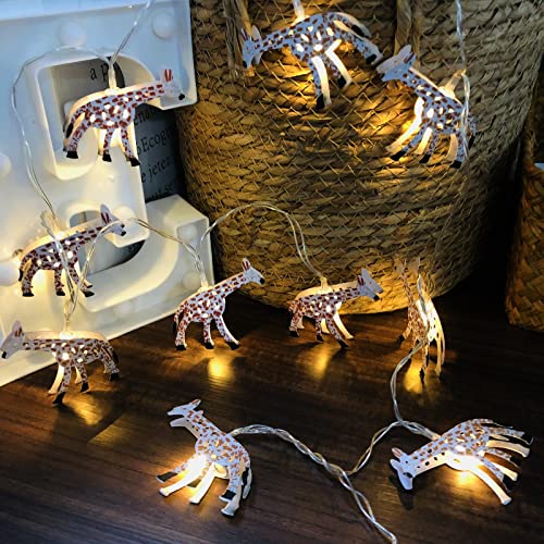 Laterne aus Metall, Tiere, Lichterkette – warmweiße LEDs – Lampe mit USB-Fernbedienung, festliche Lichter (10 LEDs, Giraffe) von Riaxuebiy