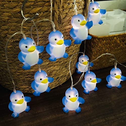 Riaxuebiy 1.65M Niedliche Pinguin Lichterketten Pinguin Dekorative Nachtlicht Feenlampe Batteriebetriebene für Party Weihnachten Kinderzimmer Hochzeit Dekoration (10LED, Blau Pinguin) von Riaxuebiy