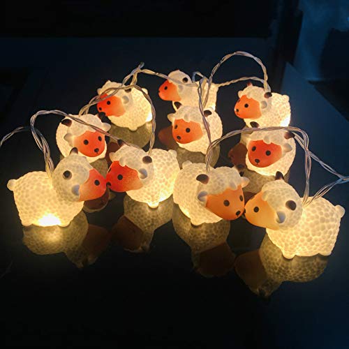 10 LEDs Süße Schafform Saitenleuchten Schafe Nacht Licht Schaf Fee leichte Batterie für Schlafzimmer Halloween Weihnachtsfeiertagsfeier Klassenzimmer Dekoration (1.65m/10led, Rot Gesicht Schaf) von Riaxuebiy