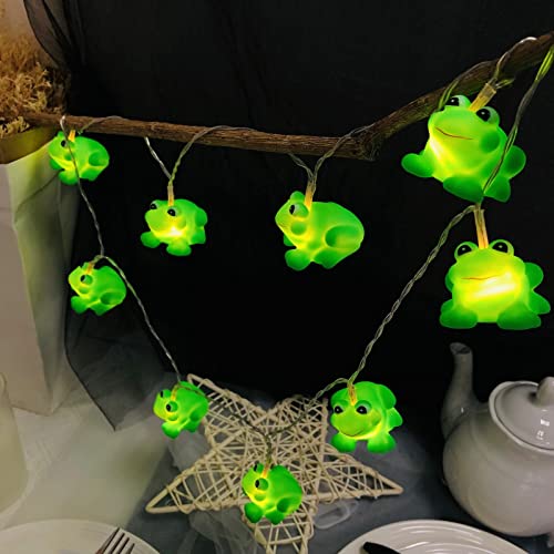 Riaxuebiy 1,65 m 10 LED Frosch Lichterkette, batteriebetrieben, Frosch, Tierform, Dekoration, Fee, Atmosphäre, Dekoration für Party, Weihnachten, Halloween, Hochzeit (Frosch) von Riaxuebiy