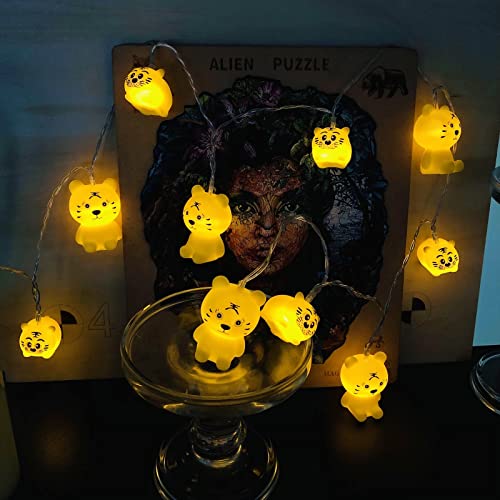 Riaxuebiy 1,65 m 10 LEDs Süße Tiger-Lichterkette,Batteriebetriebene Nachtlichter mit Timer-Funktion für Kinder Teenager Mädchen Schlafzimmer Weihnachtsdekoration (Tiger-A) von Riaxuebiy
