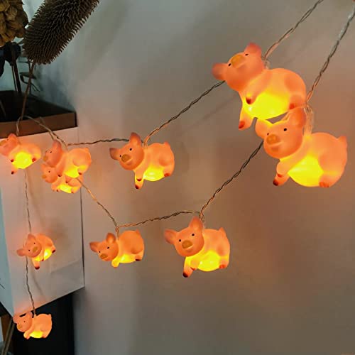 Riaxuebiy 20 LEDs Niedliche Schweineformschnur Lichter Schwein Nacht Schwein Fee Leichte Batterie für Schlafzimmer Halloween Weihnachtsfeiertagsfeier Klassenzimmer Dekoration (3m/20led, Schwein) von Riaxuebiy